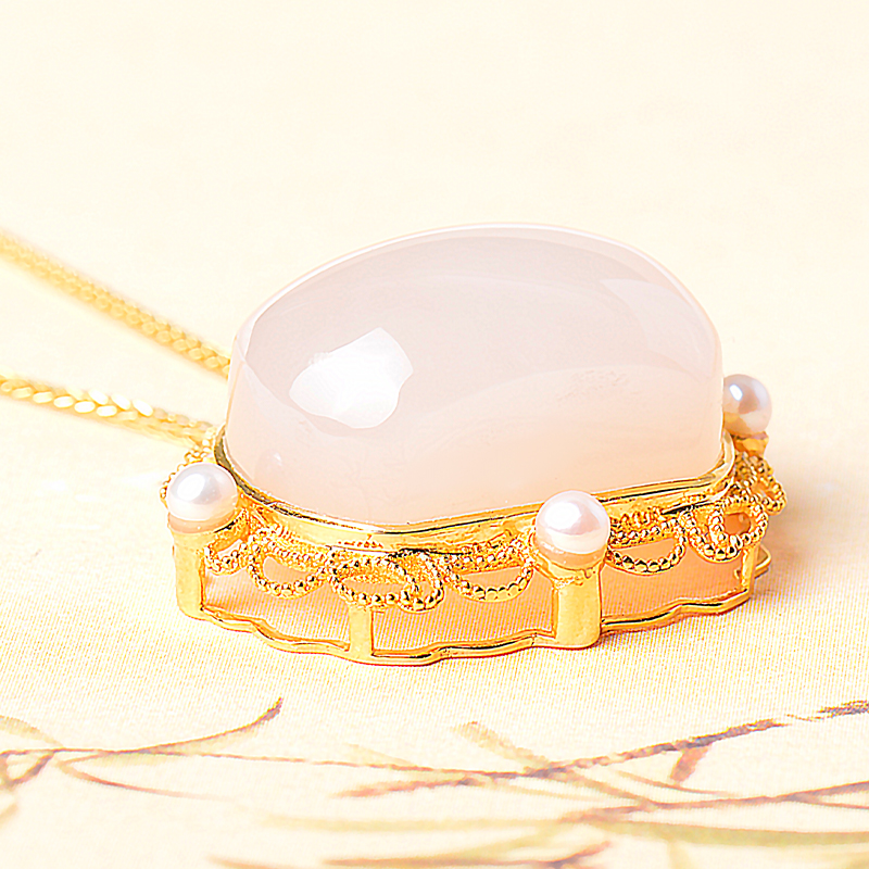 凤飞凰和田玉藕粉珍珠锁骨链