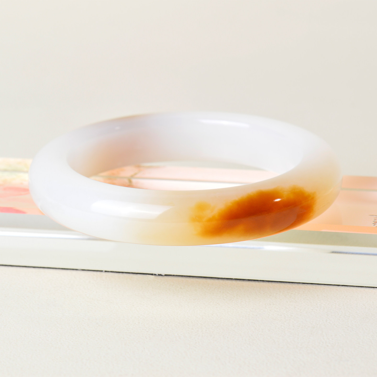 凤飞凰55.6mm和田玉糖羊脂白玉手镯女款玉镯收藏级玉石镯子福镯D