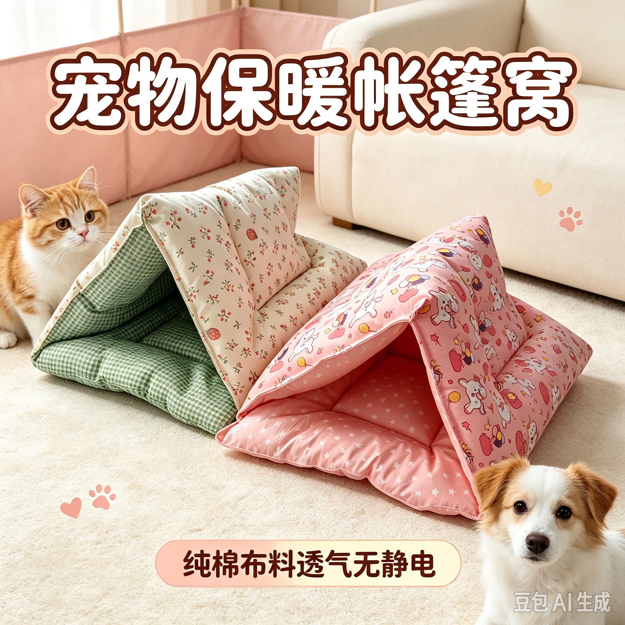 宠物帐篷窝手工纯棉柔软舒适四季通用狗窝半封闭式猫窝保暖躲避屋