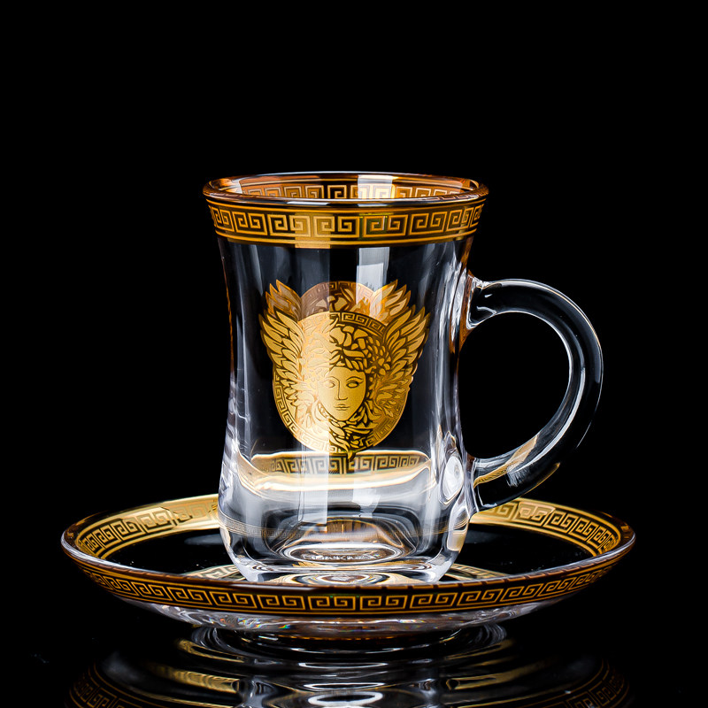 轻奢欧式贴金玻璃咖啡杯欧式带碟美杜莎下午茶杯土耳其红茶咖啡杯,餐饮具,咖啡杯,淘宝优惠券,粉丝福利购,淘宝优惠卷