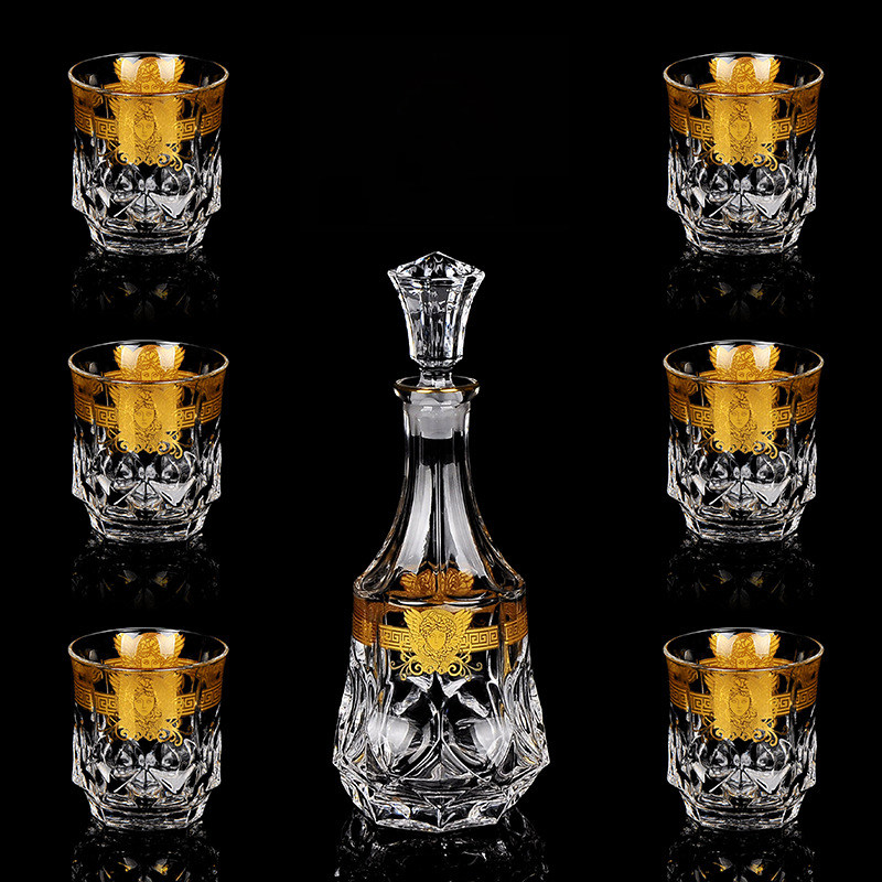 家居轻奢水晶玻璃洋酒杯套装美杜莎头像威士忌杯古典酒杯酒樽酒具