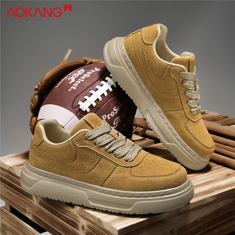 Aokang/奥康男鞋秋季新款软底复古休闲板鞋潮流百搭工装皮鞋男