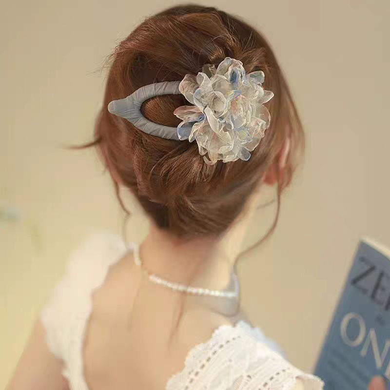 新款网纱花朵鸭嘴夹发夹女后脑勺大号抓夹高级感顶夹头饰鲨鱼夹子