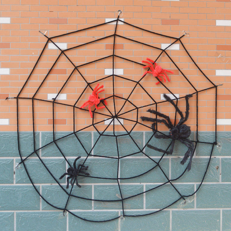 万圣节蜘蛛网装饰布景鬼屋场景布置道具恐怖毛绒蜘蛛玩具密室逃脱
