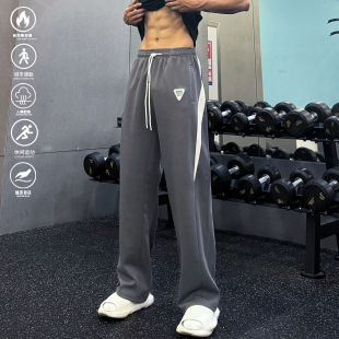潮 篮球卫裤 andtime运动直筒长裤 男重磅显高休闲宽松秋冬灰色美式