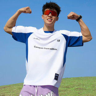 andtime凉感T恤美式 投篮服健身训练户外运动上衣 山系速干宽松短袖