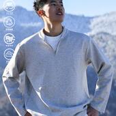 ANDTIME春季 运动假两件半拉链拼接内衬双纱棉简约宽松休闲长袖 T恤