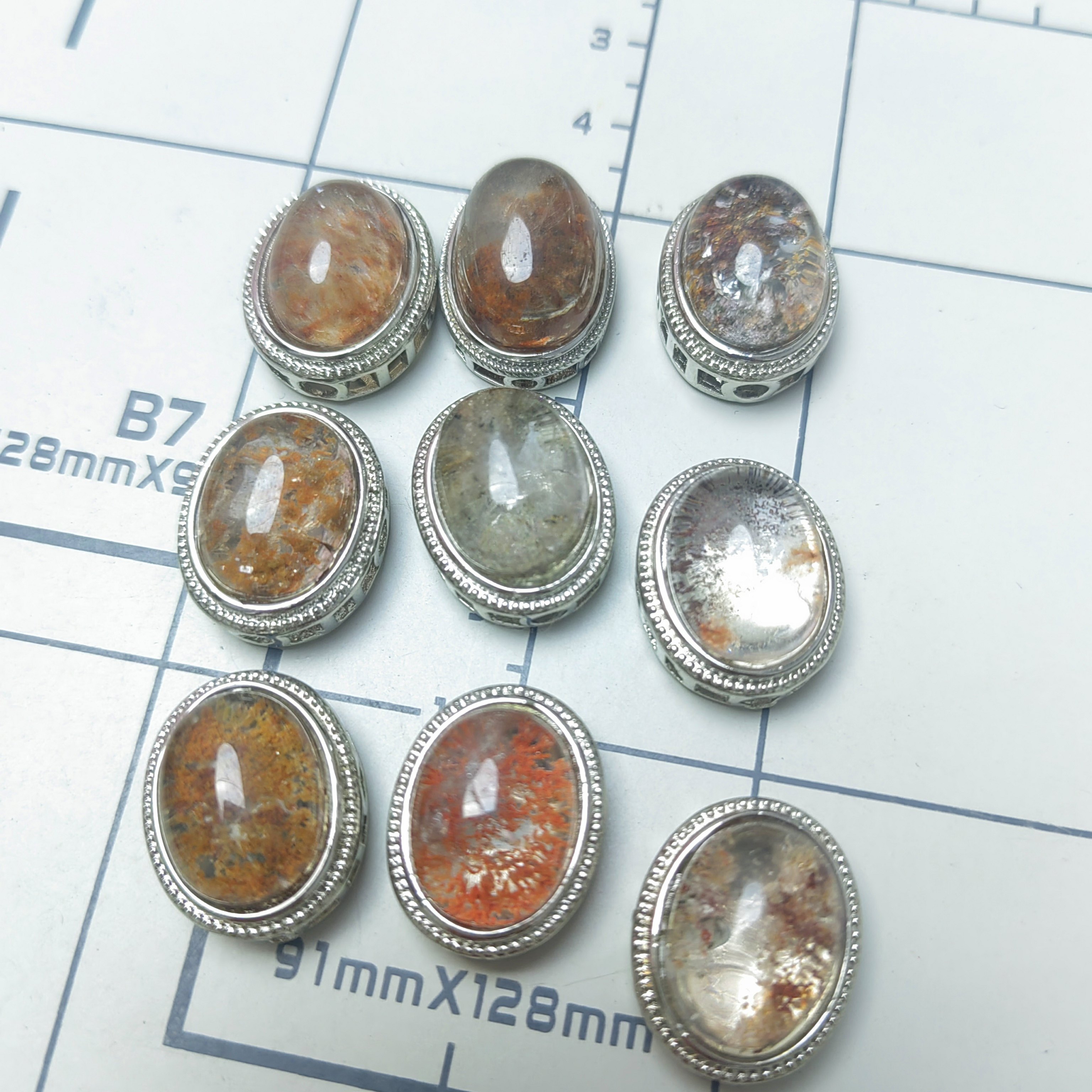 天然水晶幽灵多宝盒子镶嵌托钛钢银配件手串配件新年礼物创意手链