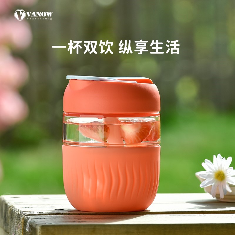Vanow玻璃杯水杯女士2026新款耐热咖啡泡茶杯子便携带吸管高颜值图片