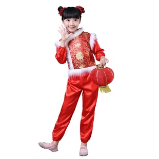 元旦儿童喜庆舞蹈演出服秧歌打鼓舞中国风幼儿园开门红新年表演服