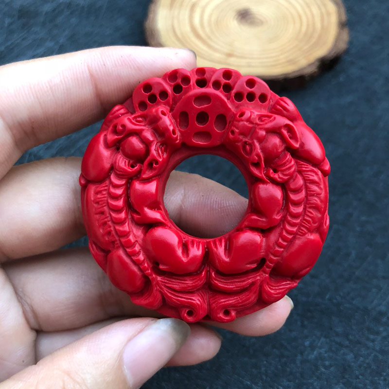 台湾天然朱砂帝王红招财双貔貅平安扣钥匙车挂送证书