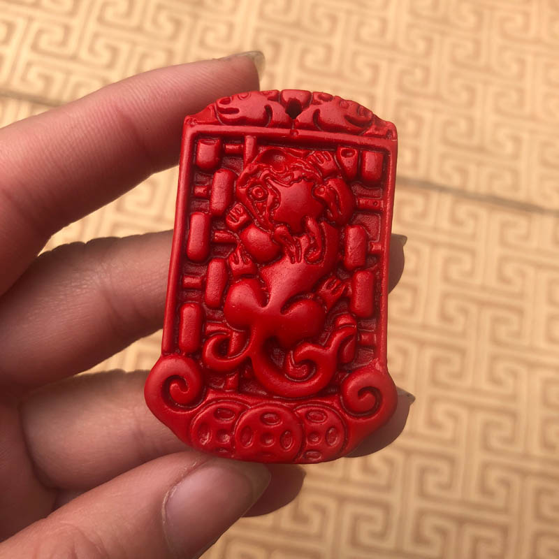 台湾天然朱砂算盘吊坠貔貅算盘男女项链送证书