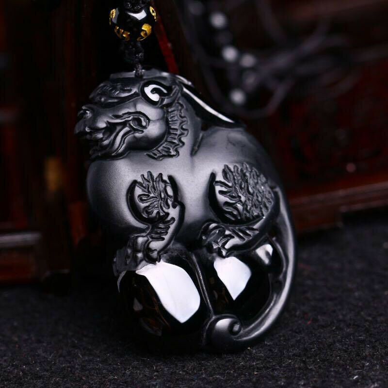天然黑曜石玉佩送证书