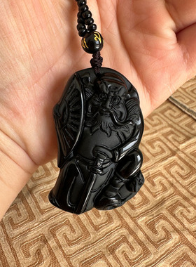 嫣芝美玉男女黑曜石天师钟馗吊坠