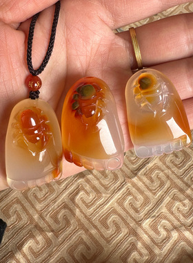 知足常乐吊坠天然玉髓小脚丫项链男女钥匙扣玉石挂件蜘蛛送证书