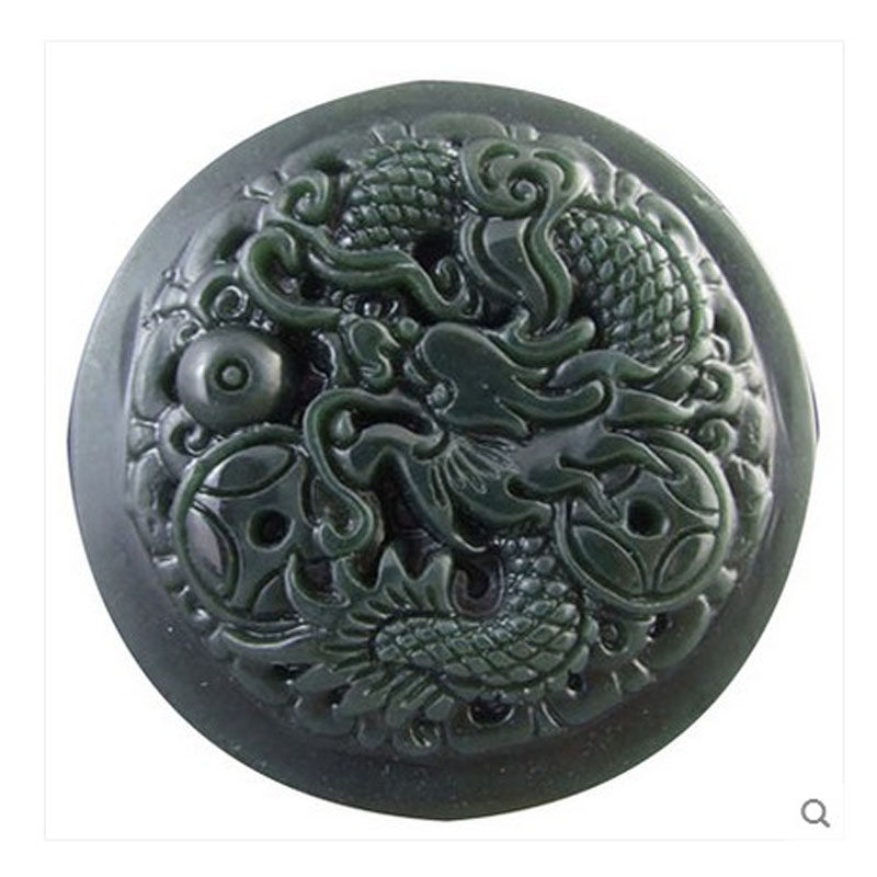 单龙戏珠皮带扣天然和田青玉圆牌金钱龙皮带扣腰扣送证书