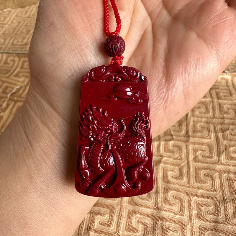 嫣芝美玉男女朱砂火麒麟项链吊坠