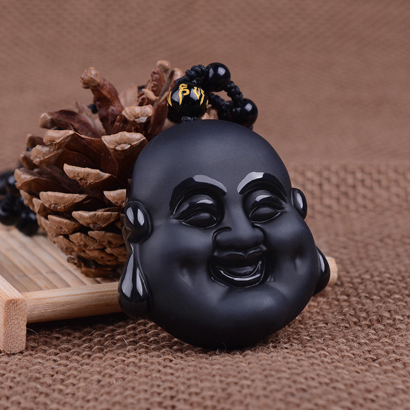 项链天然黑曜石玉佩挂件证书吊坠