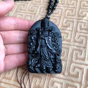 保护神海神天后娘娘平安项坠挂件天然黑曜石妈祖吊坠神像钥匙扣
