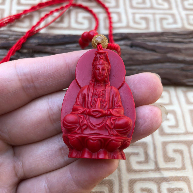 帝王红莲花座观音朱砂平安吊坠