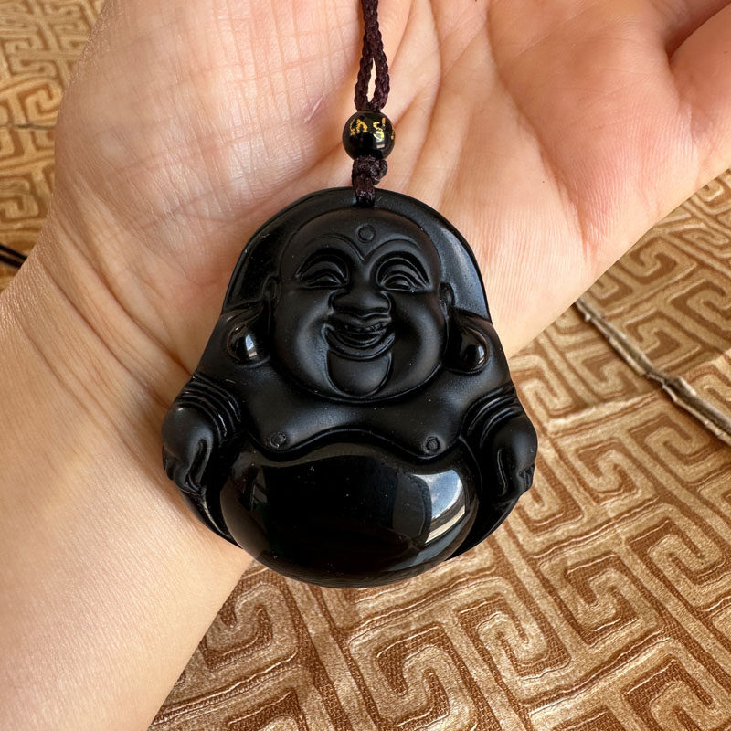 嫣芝美玉男女黑曜石大肚佛项链