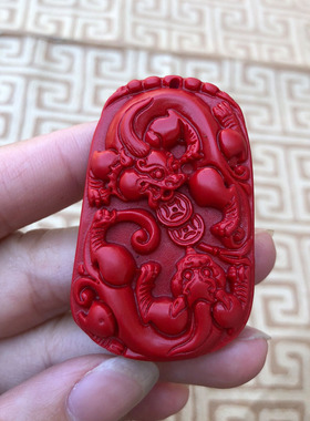 貔貅钥匙扣台湾原色朱砂玉佩项链双貔貅护主吊坠情侣款玉石挂件