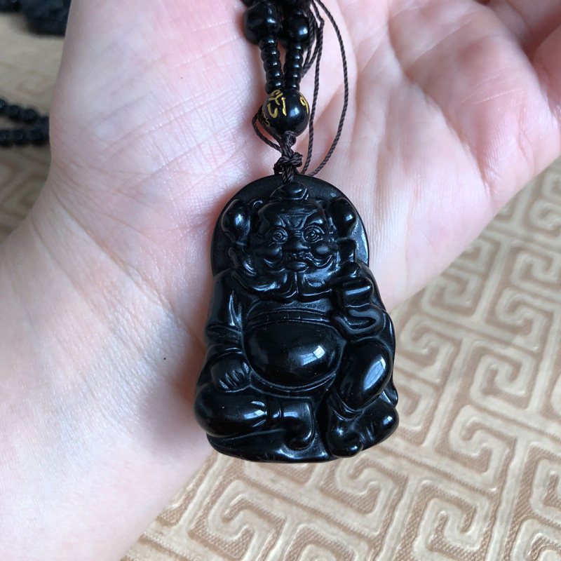 项链天然黑曜石钟馗挂件证书玉佩