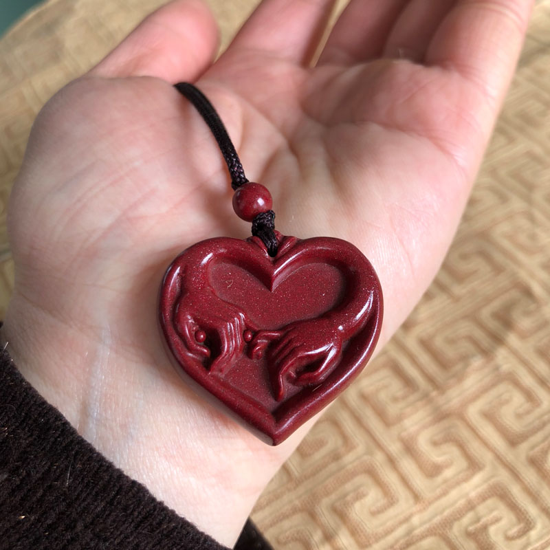 台湾原矿朱砂吊坠男女款爱心玉佩挂件执子之手钥匙扣与子偕老项链