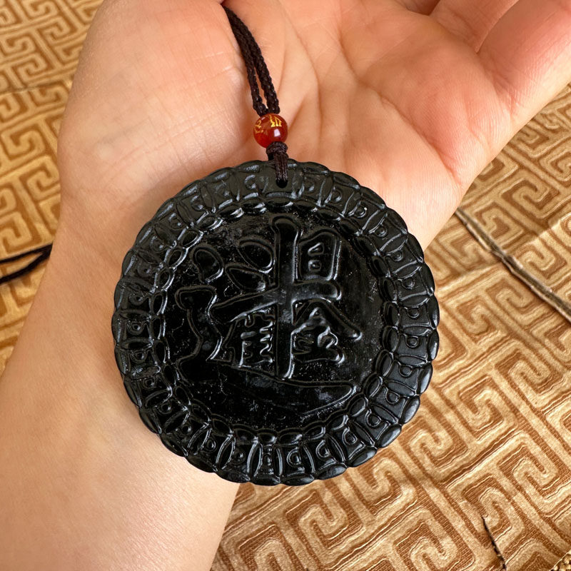 嫣芝美玉男女墨玉日进斗金挂件