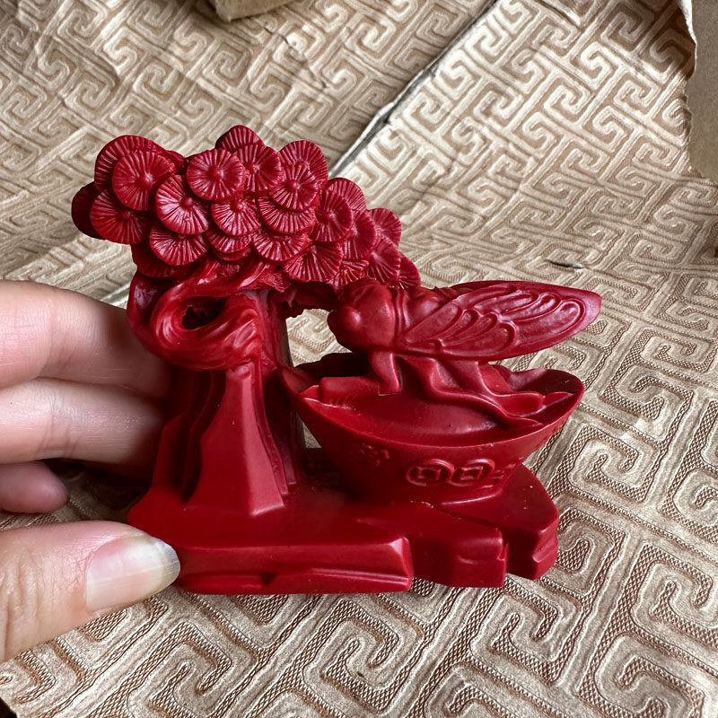 发财树摆件红朱砂金蝉献宝客厅家居装饰一鸣惊人发财树礼品送证书
