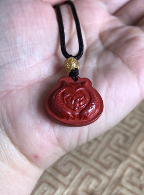 双鱼团座玉佩项链台湾原矿朱砂挂件莲花鲤鱼吊坠男女手机链佩饰