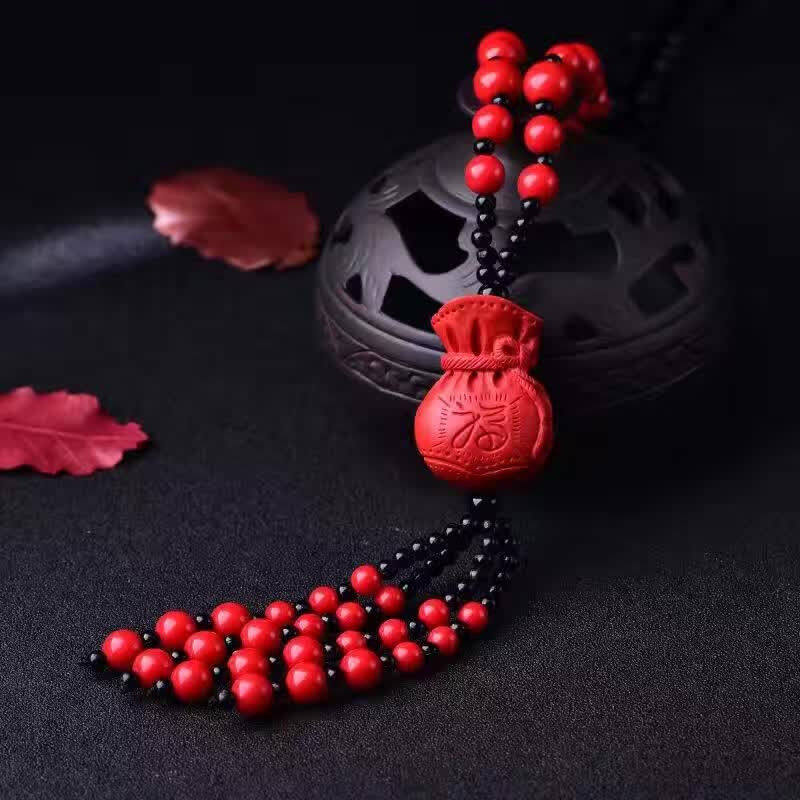 福袋毛衣链台湾原色朱砂帝王红福袋男女项链证书