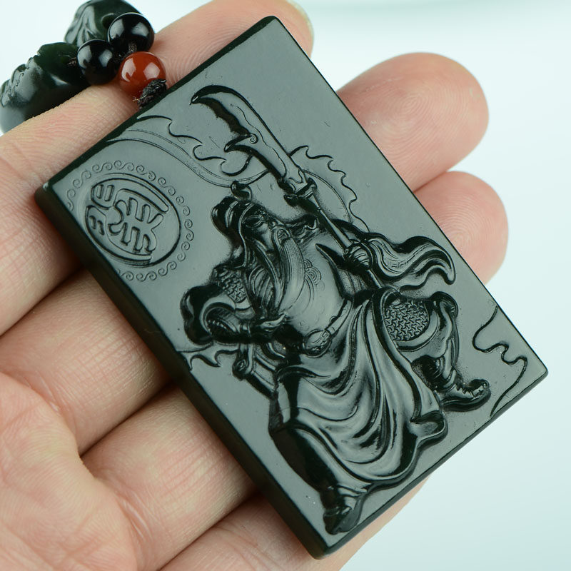 天然武财神项链证书关公吊坠