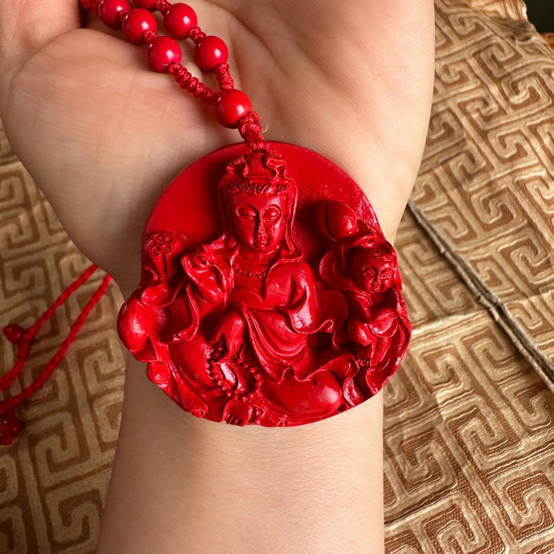 嫣芝美玉男女朱砂送子观音挂件