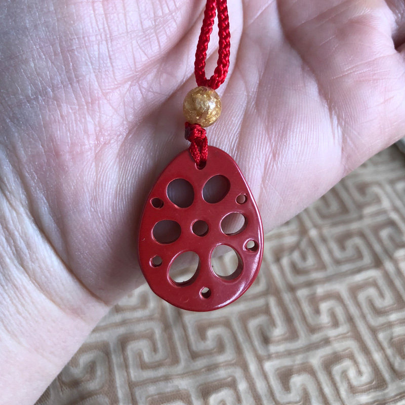 小藕片玉佩项链台湾原矿朱砂吊坠一品清廉挂件男女莲藕片钥匙扣