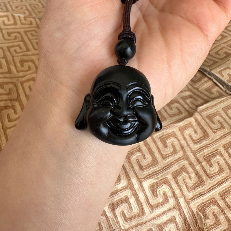 嫣芝美玉女士黑曜石可爱佛头项链