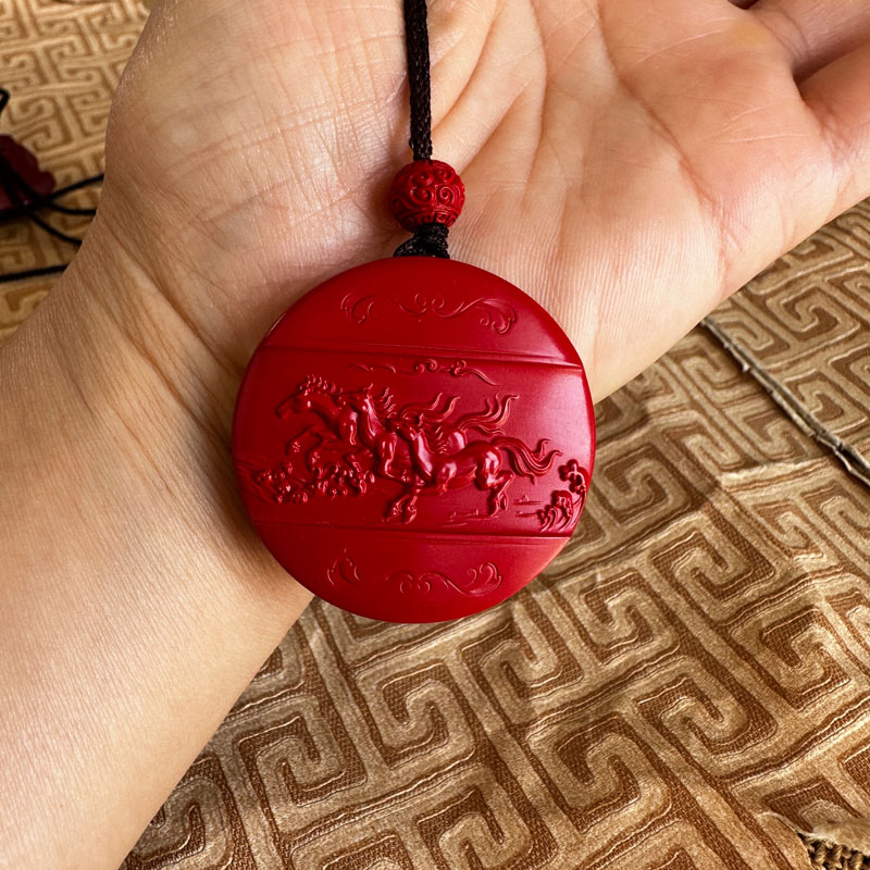 嫣芝美玉男女朱砂奔腾骏马挂件