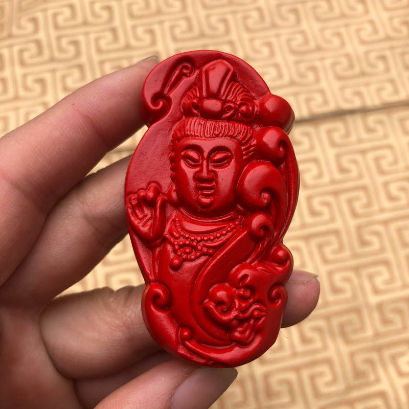 台湾天然朱砂招财神兽大美女吊坠转运护身男女项链挂件送证书