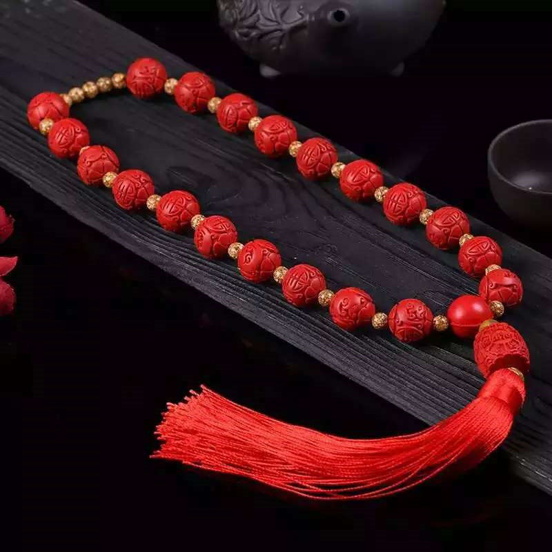 玉龙珠车挂台湾原色朱砂帝王红佛珠转运招财男女挂件送证书