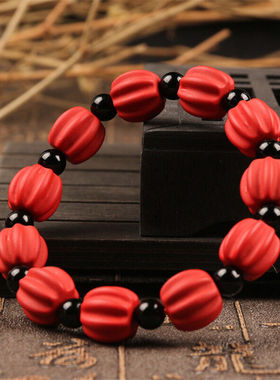 台湾原色朱砂帝王红证书佛珠手链