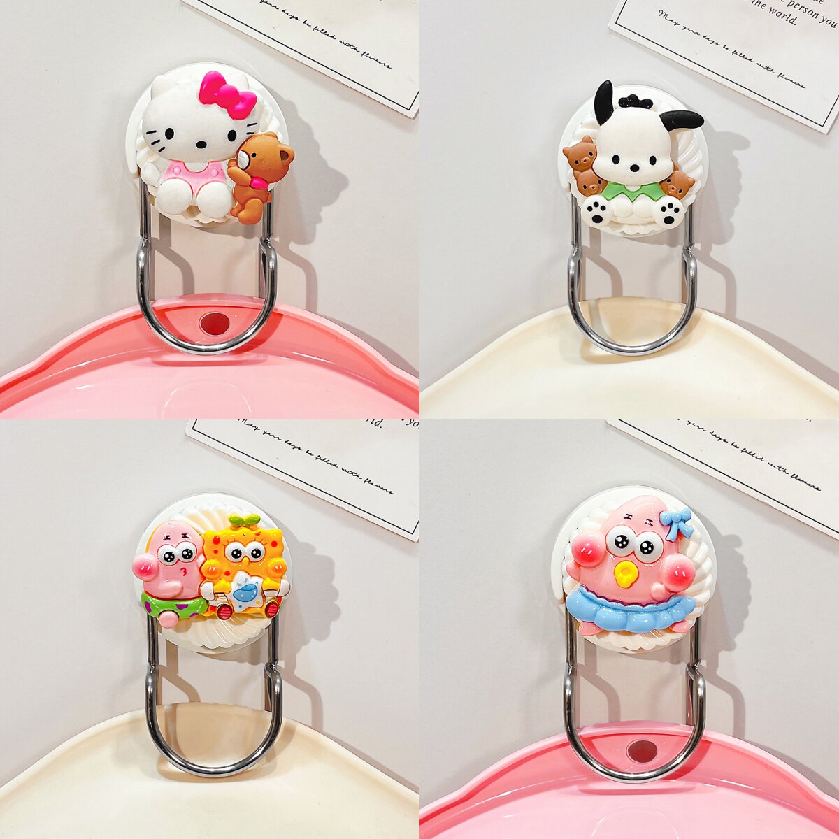 吸盘挂钩浴室盆子收纳架置物架可爱卡通HelloKitty免打孔挂盆神器