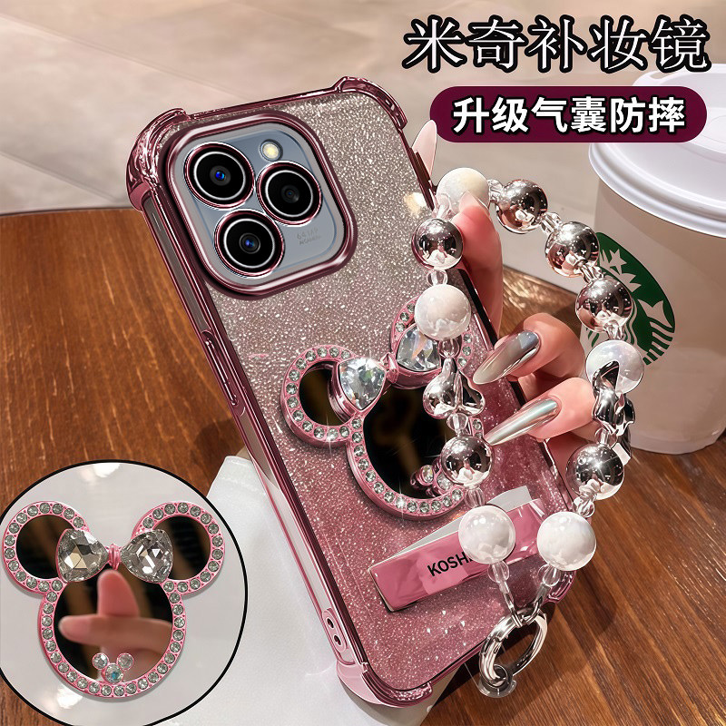 适用于oppoReno15手机壳四角气囊Reno15pro全包镜头膜PLW110时尚个性女款opo高档防摔大气PLV110米奇镜子OPPO