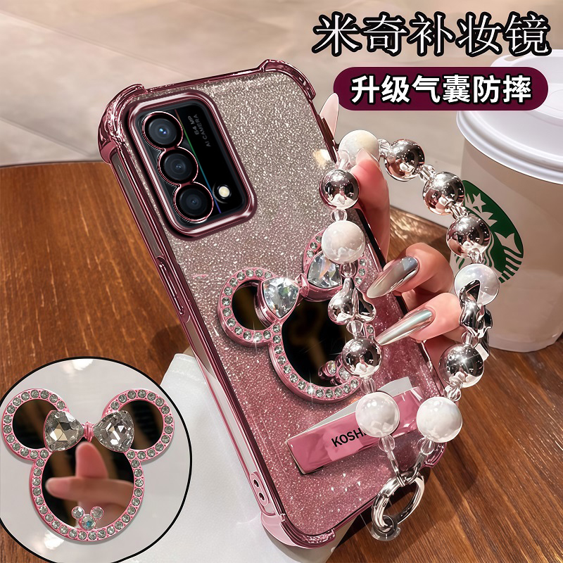 OPPOK9手机壳四角气囊防摔PEXM00简约硅胶软套PEYM0折叠支架k9Pro全包边镜头膜5G高级感补妆镜oppo创意带手链
