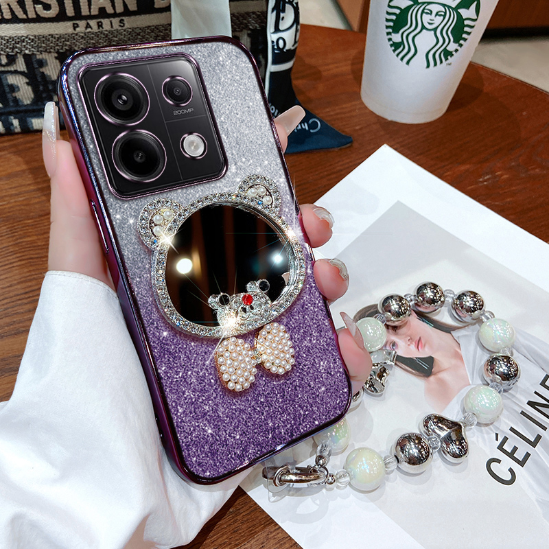 红米硅胶创意手机壳带镜子闪粉钻