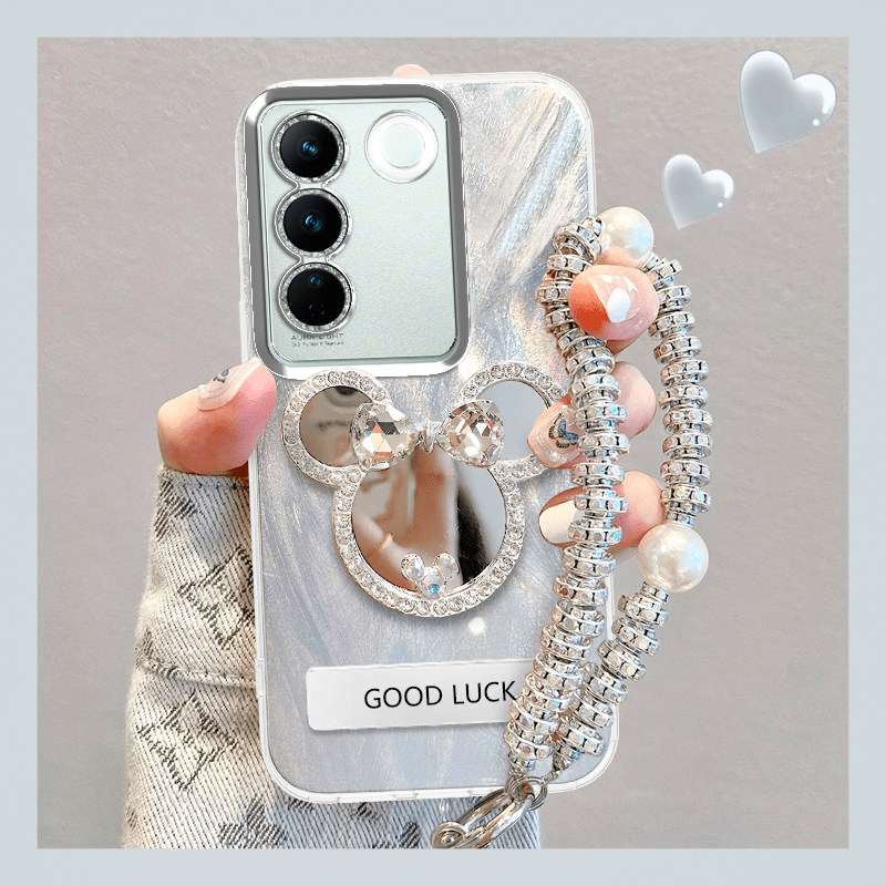 适用于小米红米15手机壳网红爆款Redmi羽纱米奇镜子Redmi高级感5G全包边镜头膜Xiaomi女款气质15高颜值带手链