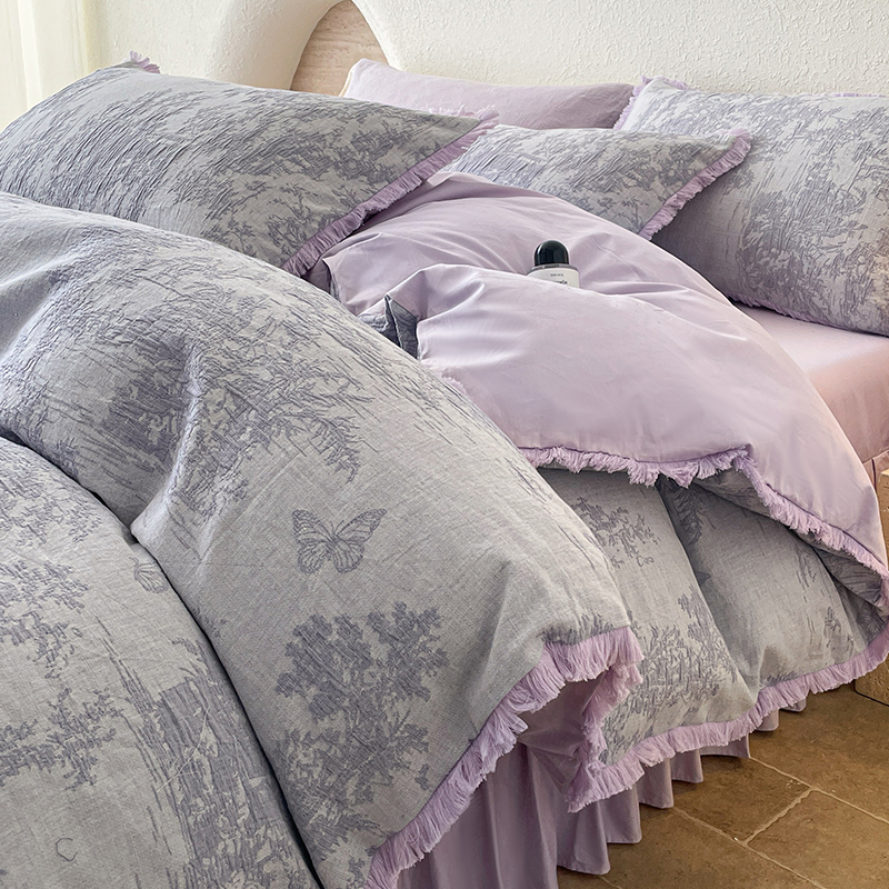 2025新款纯棉全棉双层纱流苏被套