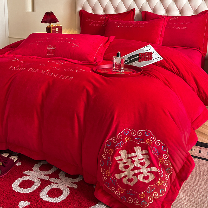 红色结婚四件套床上用品