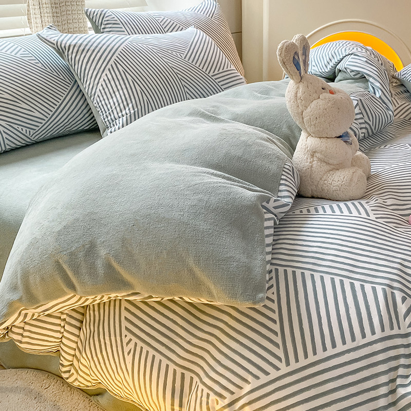 冬季棉加绒牛奶绒被套单件全棉纯棉被罩200x230cm法兰珊瑚绒被单