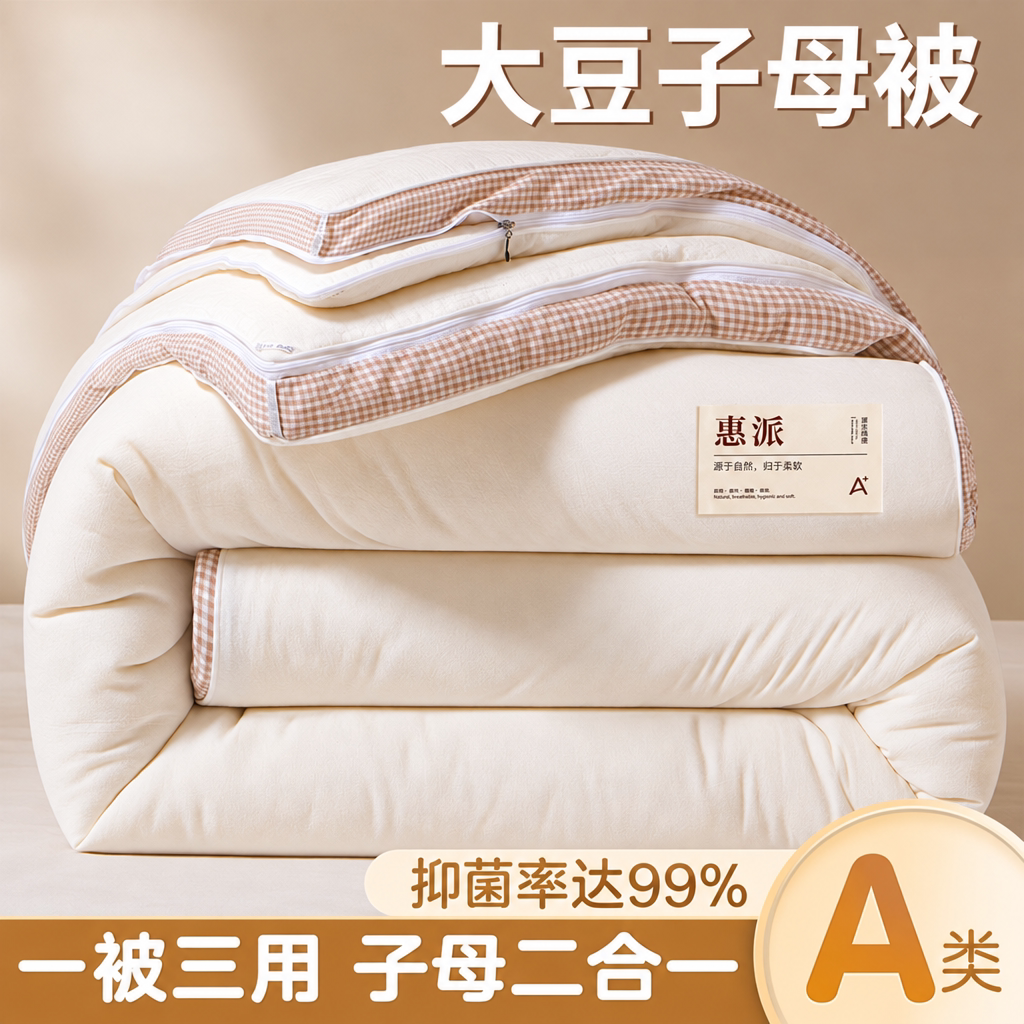 水洗棉二合一子母大豆被秋冬季加厚保暖冬被春秋棉被被子被芯铺底