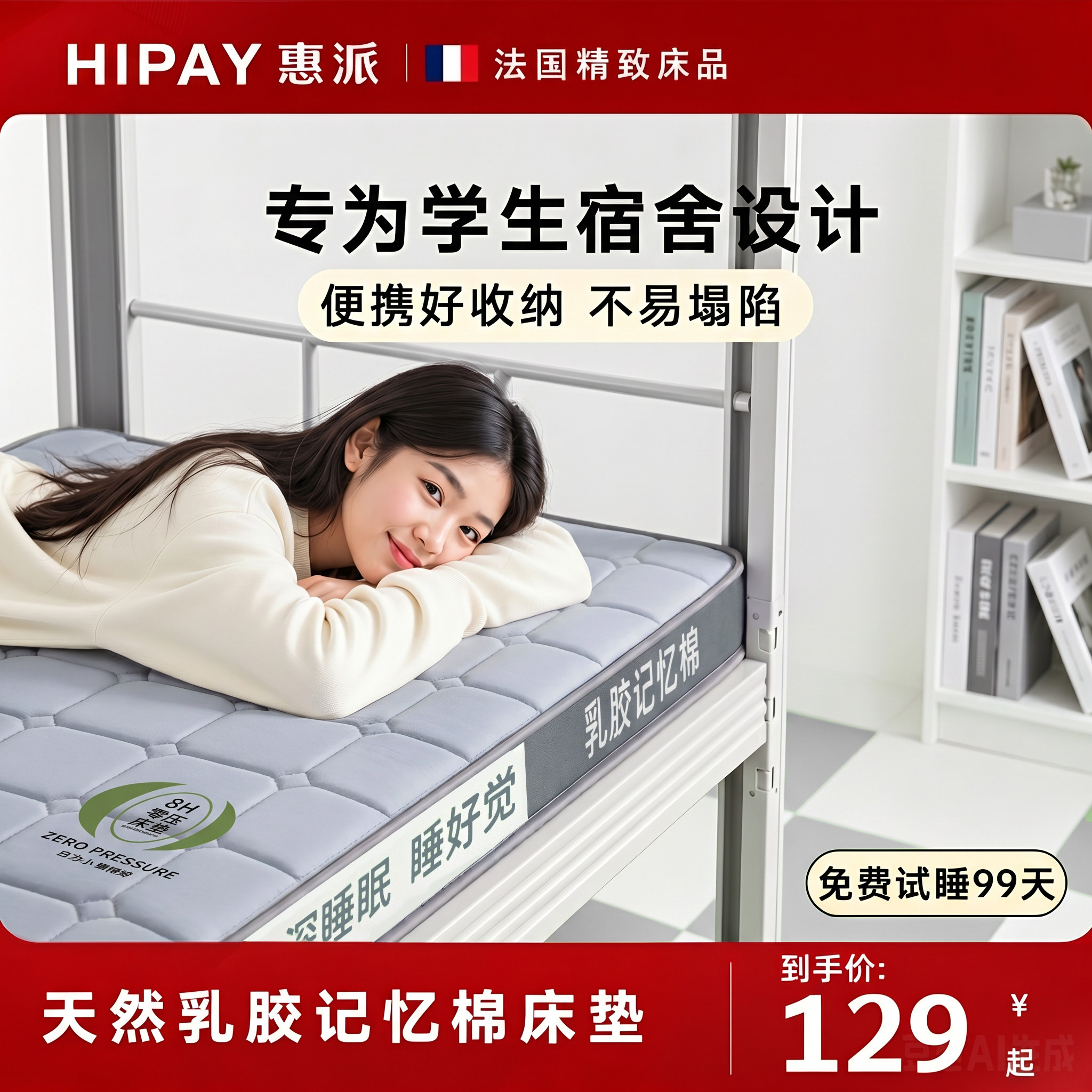 不易塌陷深睡零压乳胶记忆棉床垫